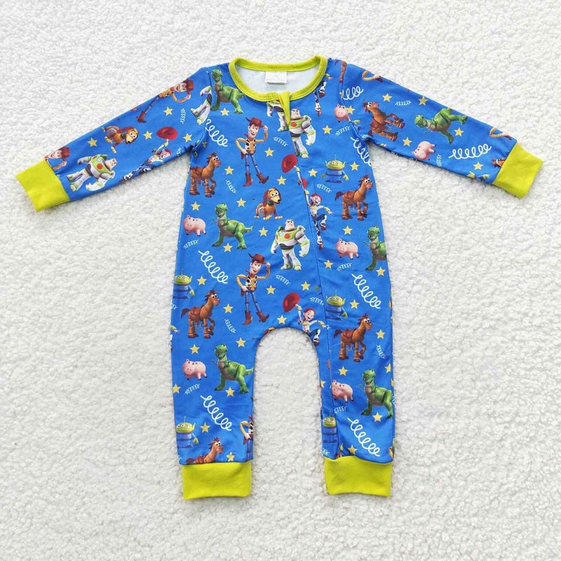 LR0484 kids blue and yellow zipper long sleeve jumpsuit romper