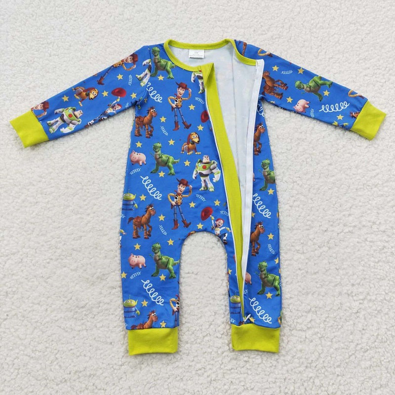 LR0484 kids blue and yellow zipper long sleeve jumpsuit romper