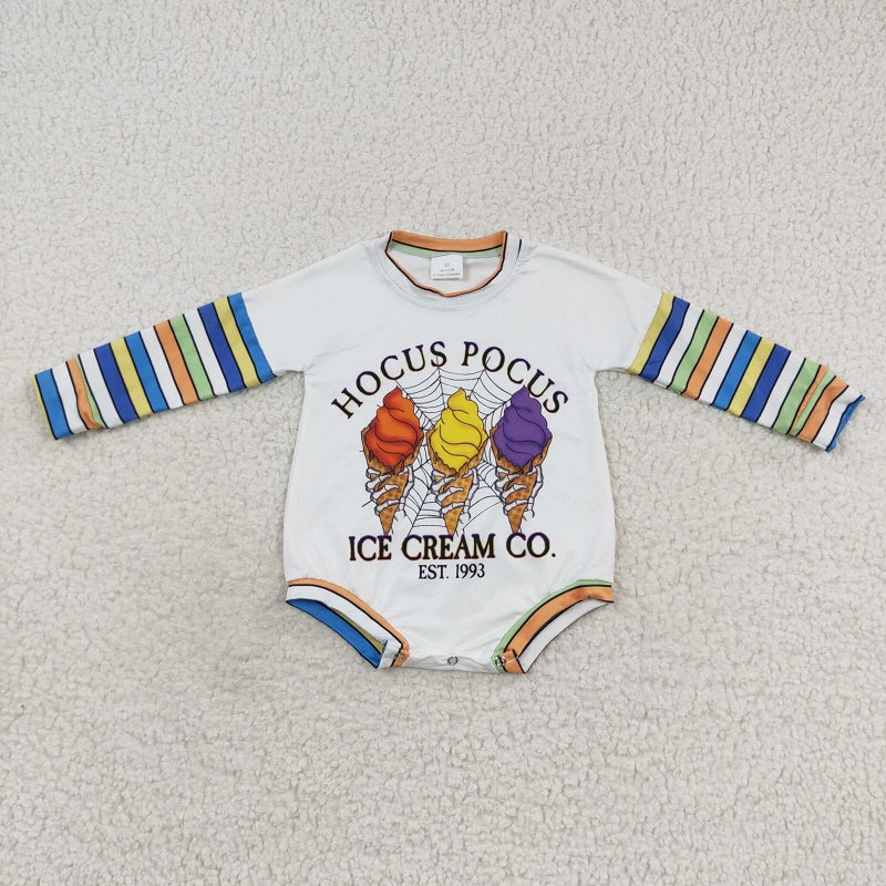 LR0497 kids ice cream striped white long sleeve jumpsuit