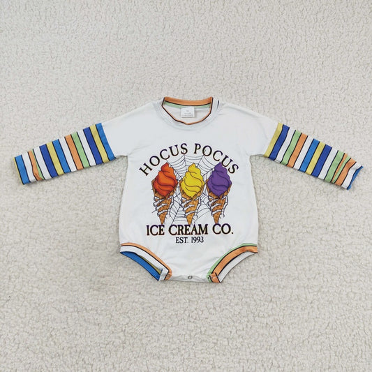 LR0497 hocus pocus spider web ice cream striped white long sleeve jumpsuit