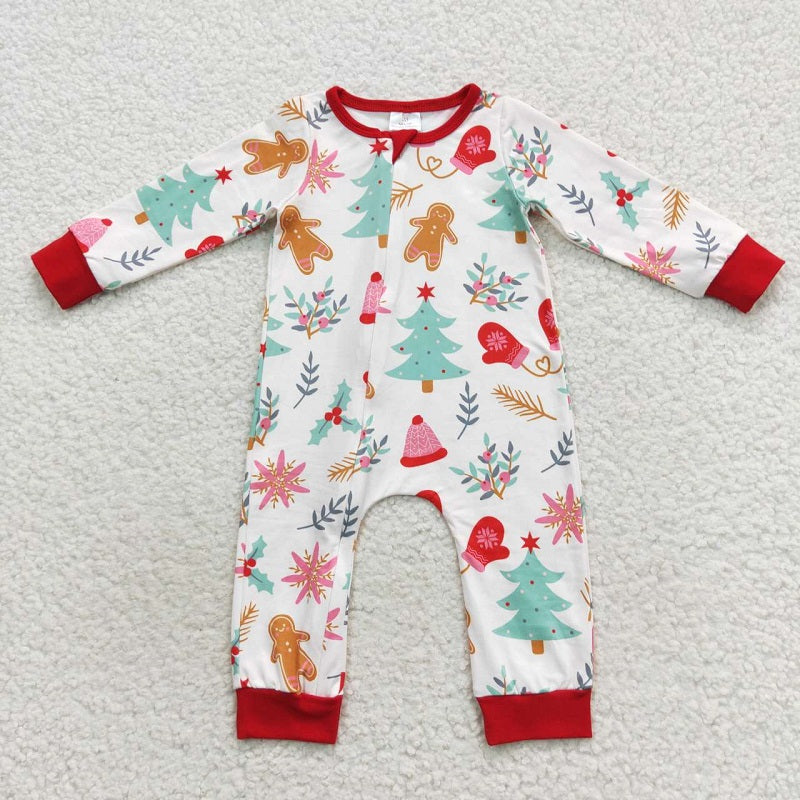 LR0522 Christmas Tree Gingerbread Man Long Sleeve Bodysuit