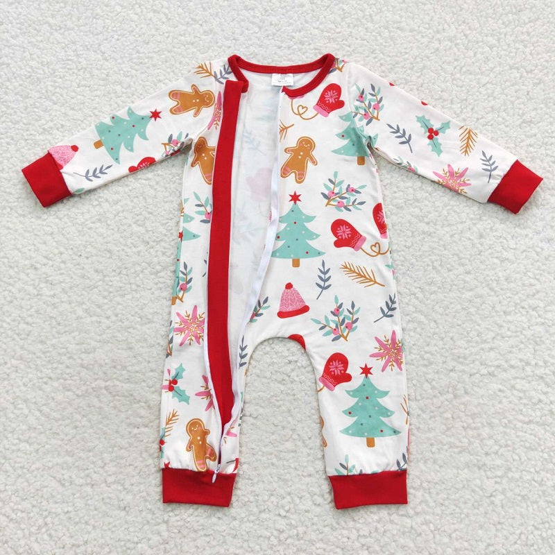 LR0522 Christmas Tree Gingerbread Man Long Sleeve Bodysuit
