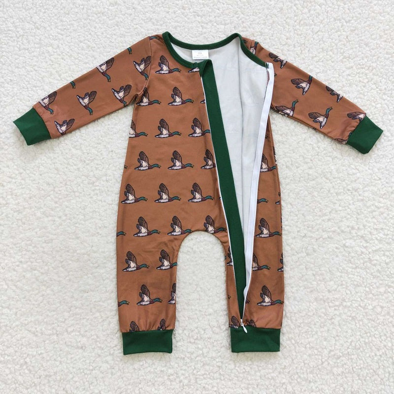 LR0524 Mallard Tan Green Zip Long Sleeve Bodysuit