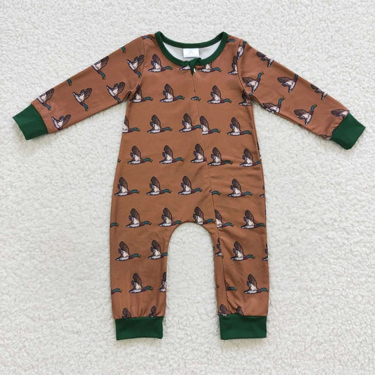 LR0524 Mallard Tan Green Zip Long Sleeve Bodysuit