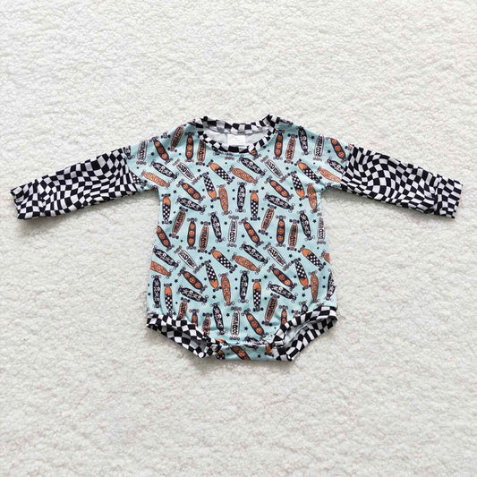 LR0543 Skateboard Smile Teal Long Sleeve Bodysuit