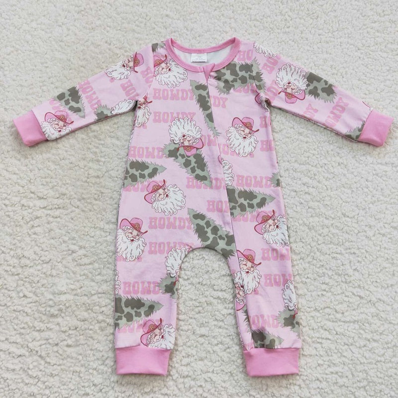 LR0548 Santa Tree Pink Zip Long Sleeve Bodysuit