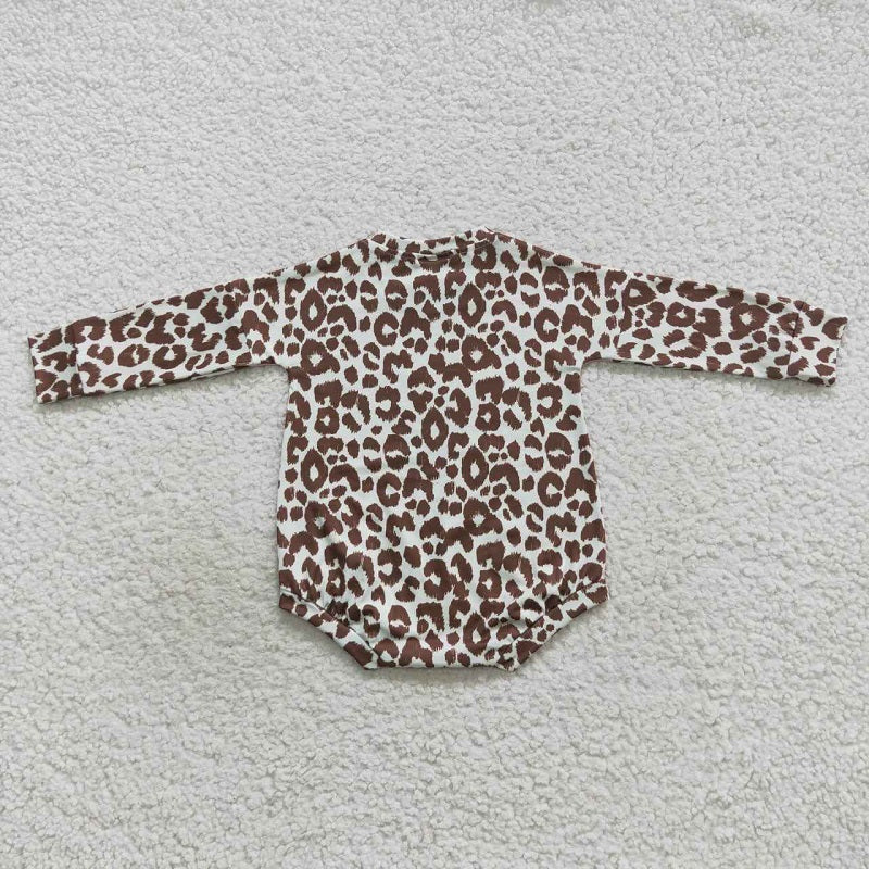 LR0575 Alphabet Leopard Pink Long Sleeve Jumpsuit