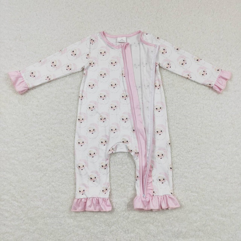LR0584 Santa Pink and White Zip Long Sleeve Jumpsuit