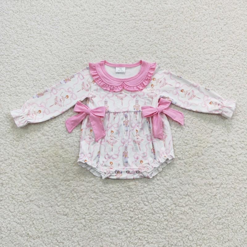LR0586 Dancing Soldier Pink Bow Collar Long Sleeve Bodysuit
