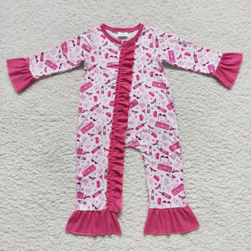 LR0600 Newborn Baby Girls Zipper Romper