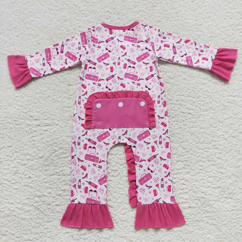 LR0600 Newborn Baby Girls Zipper Romper