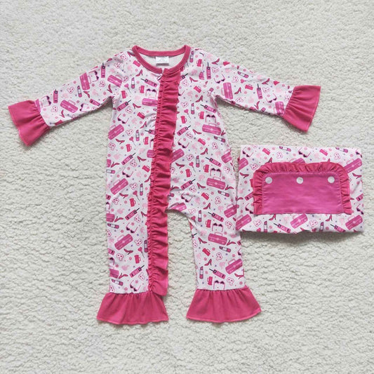 LR0600 Newborn Baby Girls Zipper Romper