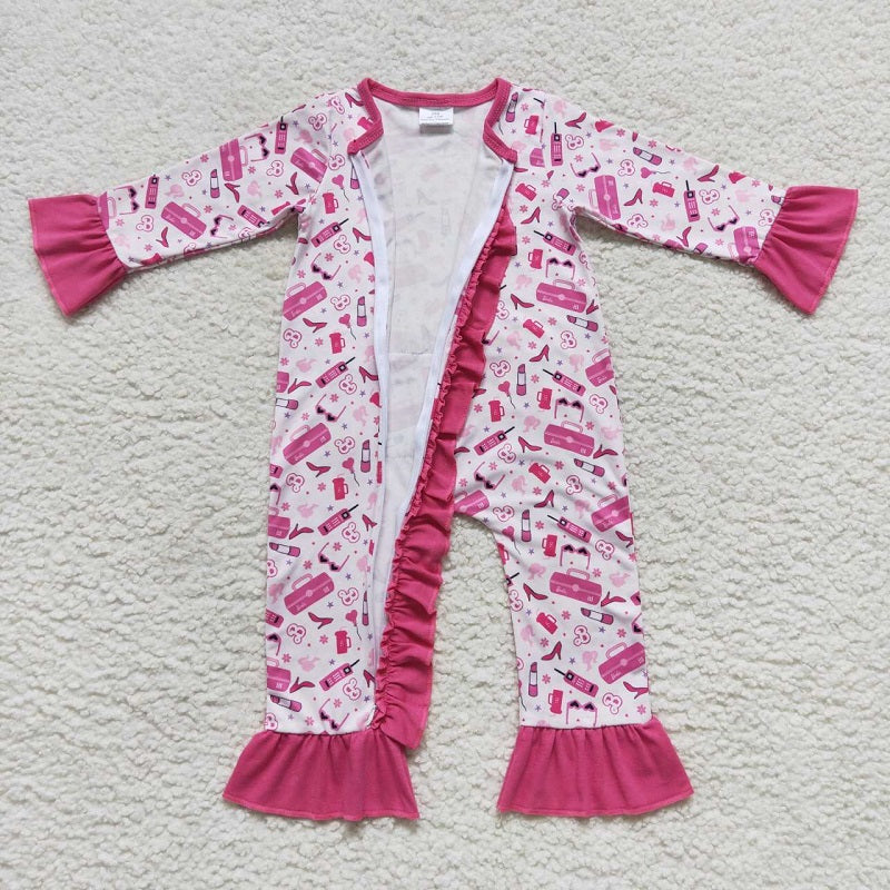 LR0600 Newborn Baby Girls Zipper Romper