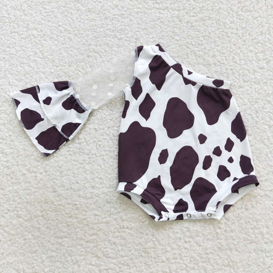 LR0601 cow pattern one-shoulder sleeve jumpsuit