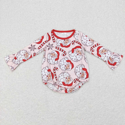 LR0607 Santa Candy Cane Pink Long Sleeve Bodysuit