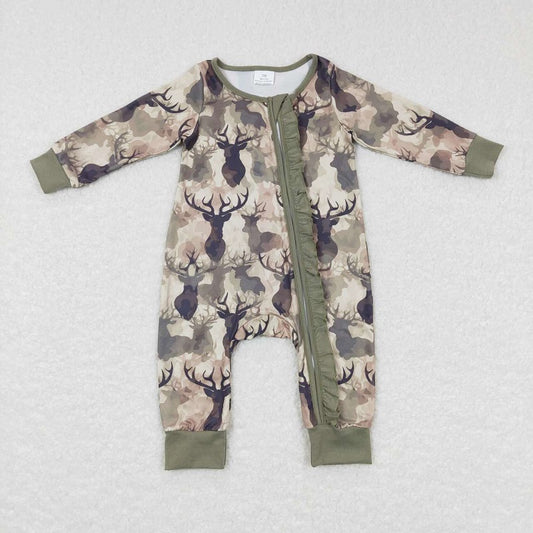 LR0661 Elk army green lace camouflage zipper long sleeve jumpsuit