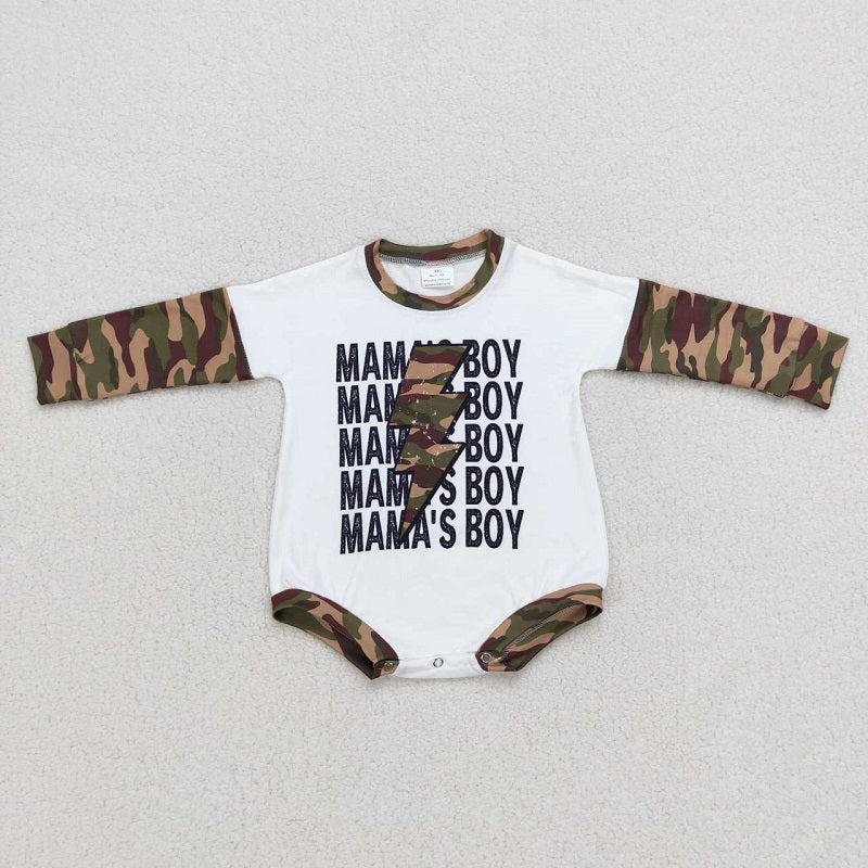 LR0676 Letter Lightning Camouflage White Long Sleeve Jumpsuit