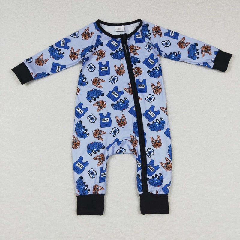 LR0736 Police Dog Blue and Black Zip Long Sleeve Jumpsuit