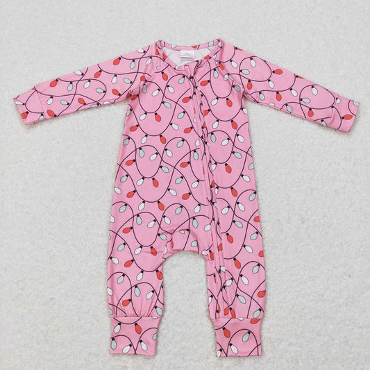 LR0757  Lantern Pink Zip Long Sleeve Jumpsuit