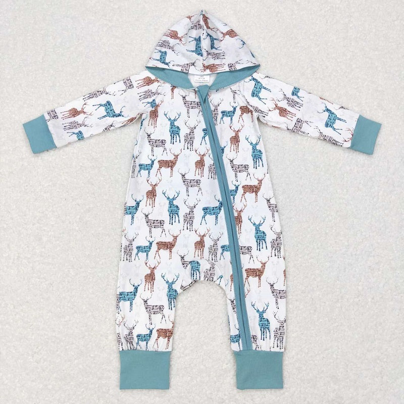 LR0776 Elk White Green Hooded Zip Long Sleeve Jumpsuit