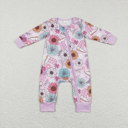 LR0801 Baby Girls Boots Floral Pink Zip Long Sleeve Jumpsuit D 4.7