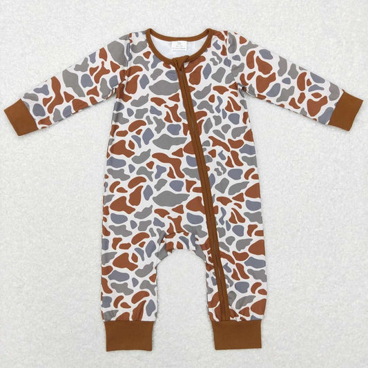 LR0818 Camouflage Brown and Green Zip Long Sleeve Jumpsuit D 4.24