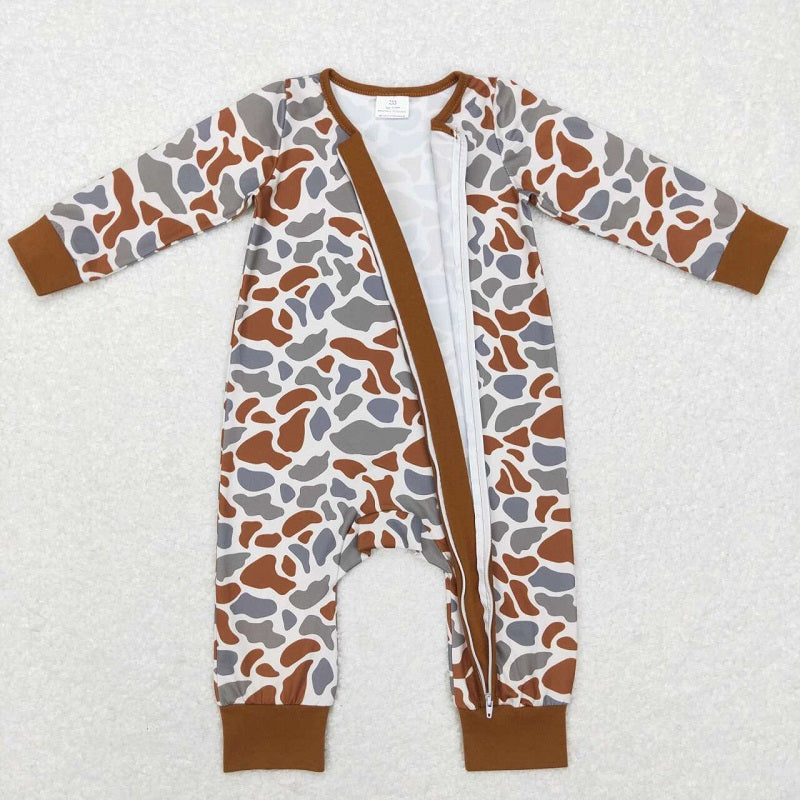 LR0818 Camouflage Brown and Green Zip Long Sleeve Jumpsuit D 4.24
