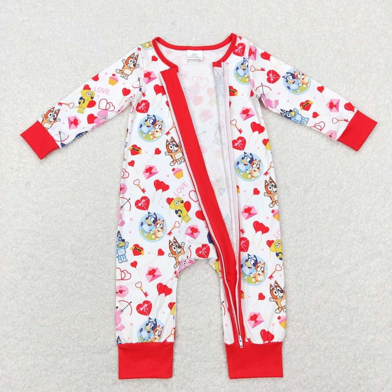LR0908 Heart Balloon Love Letter Red and White Zipper Long Sleeve Jumpsuit