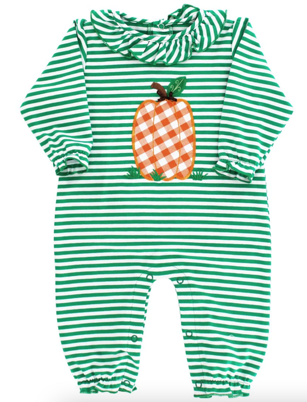 presale LR0936 Plaid Pumpkin Green Striped Lace Long Sleeve Jumpsuit