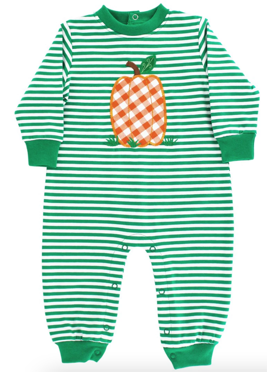 presale LR0937 Plaid Pumpkin Green Striped Long Sleeve Jumpsuit
