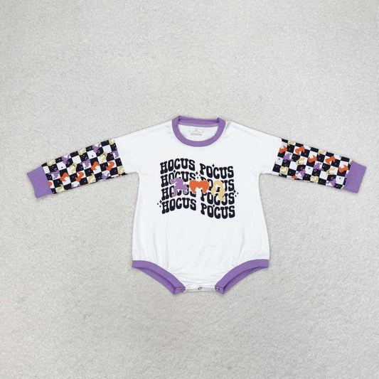 LR0939 Witch black and white plaid purple and white long sleeve jumpsuit