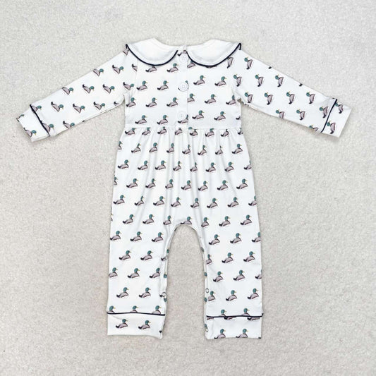 LR0943 White long-sleeved bodysuit with duck collar