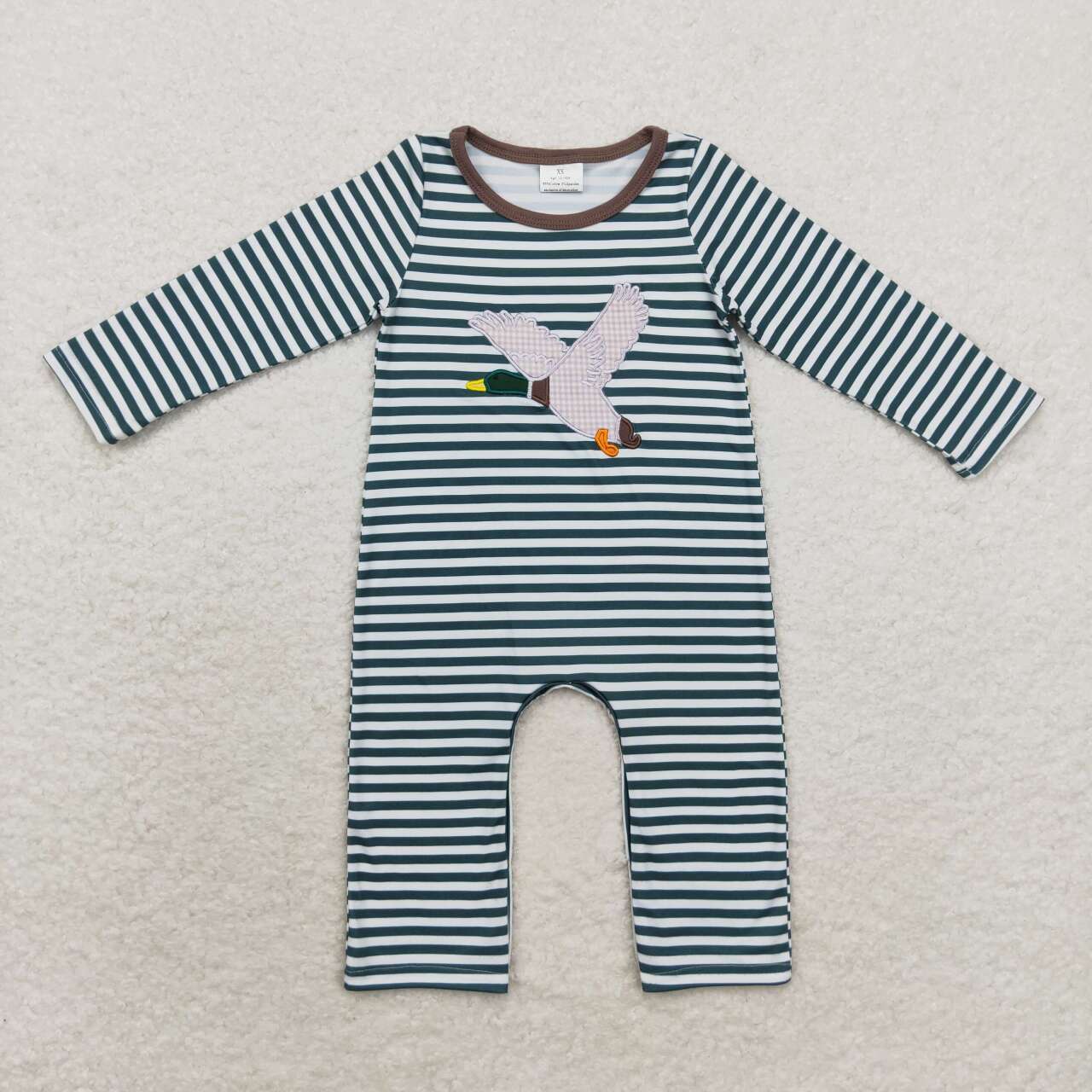 LR0963 Embroidered Plaid Duck Stripe Long Sleeve Bodysuit