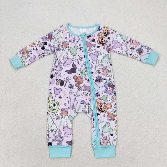 LR0969 Cartoon purple blue zipper long sleeve jumpsuit
