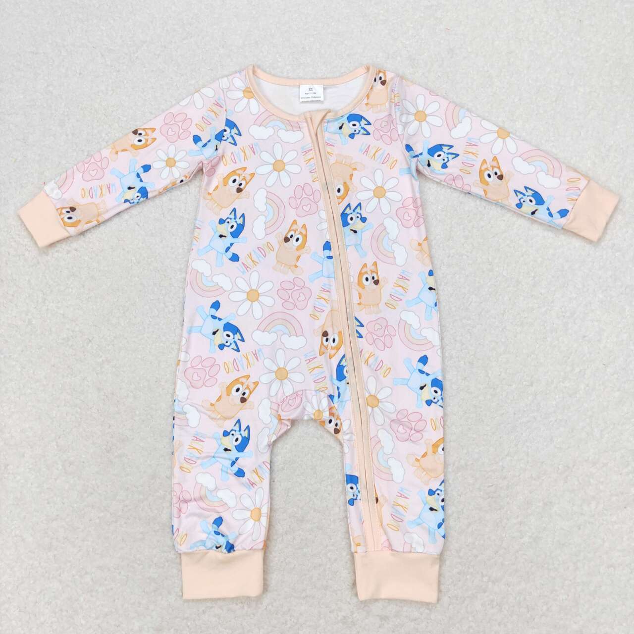 LR0976 Rainbow Flower Pink Zipper Long Sleeve Bodysuit