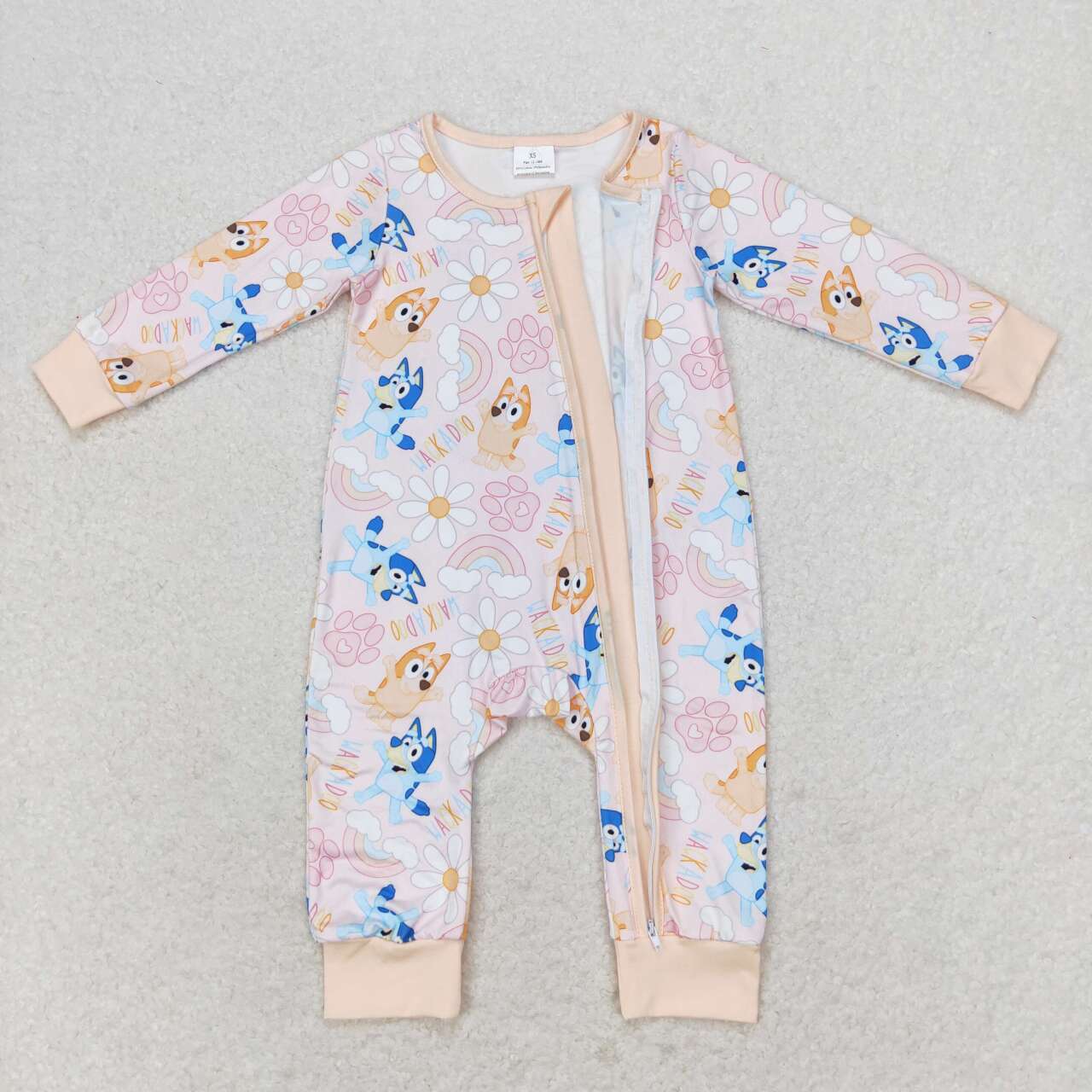 LR0976 Rainbow Flower Pink Zipper Long Sleeve Bodysuit