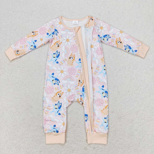 LR0976 Rainbow Flower Pink Zipper Long Sleeve Bodysuit
