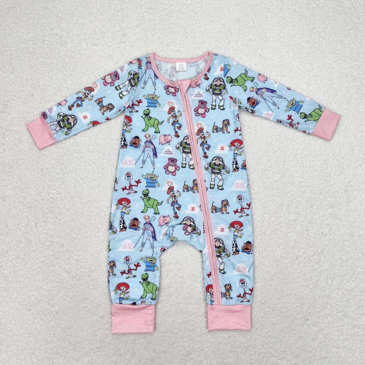 LR0987 Bamboo Blue and pink zip-up long-sleeved bodysuit