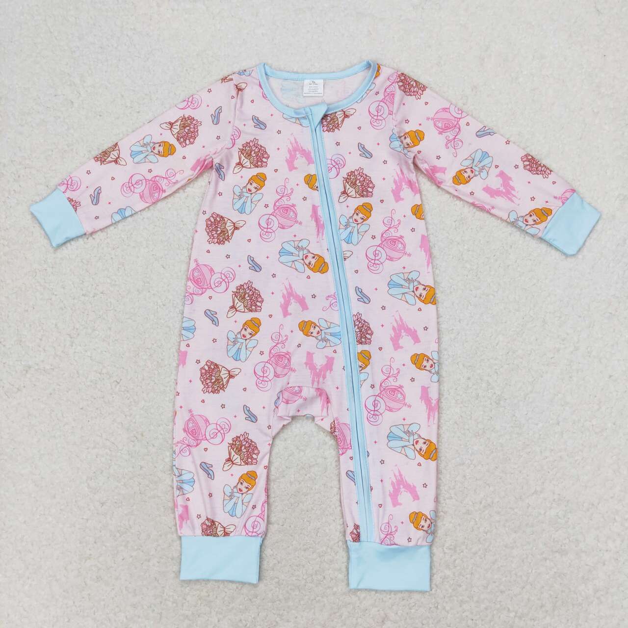 LR0990 Bamboo Castle Light Blue Zipper Long Sleeve Bodysuit
