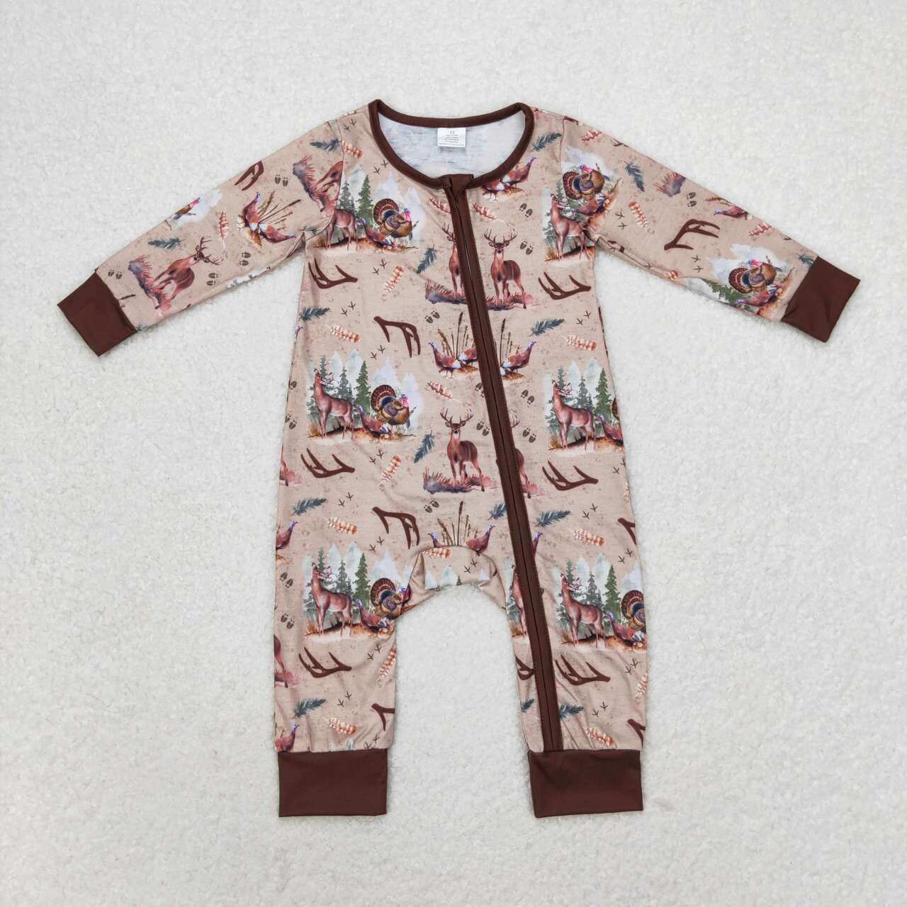 LR1014 Bamboo Antler Turkey Brown Zip-Up Long Sleeve Bodysuit