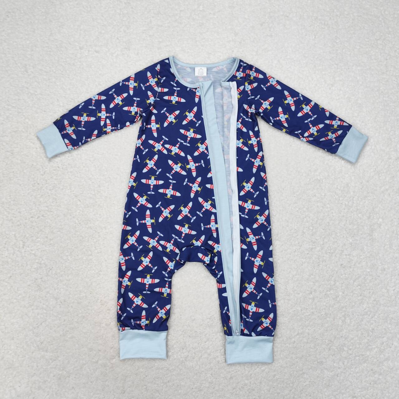 LR1024  Bamboo Aircraft navy blue zipper long-sleeved jumpsuit