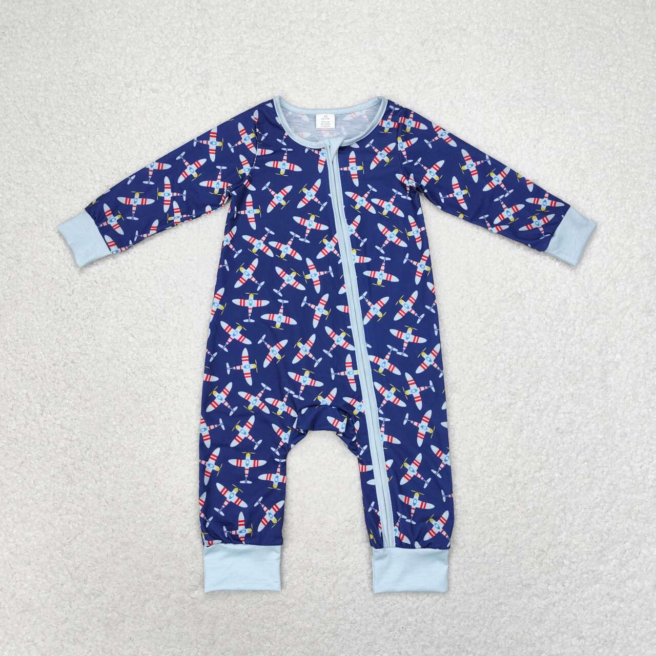 LR1024  Bamboo Aircraft navy blue zipper long-sleeved jumpsuit