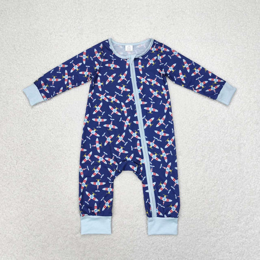 LR1024  Bamboo Aircraft navy blue zipper long-sleeved jumpsuit