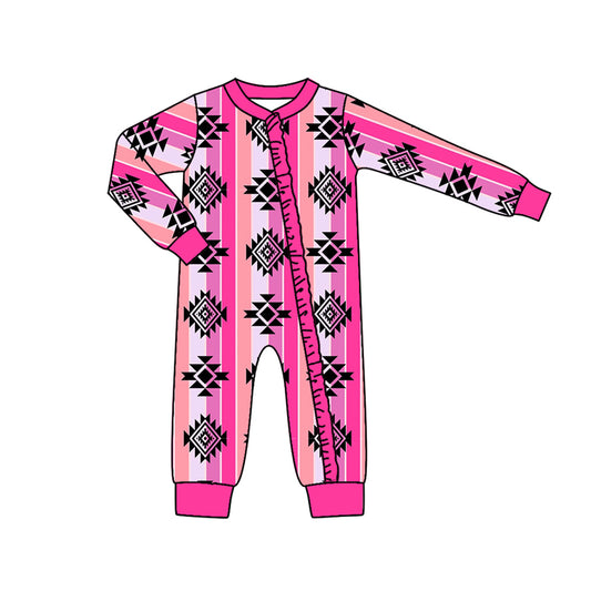 presale LR1048 Geometric Pink Striped Lace Zip Long Sleeve Jumpsuit