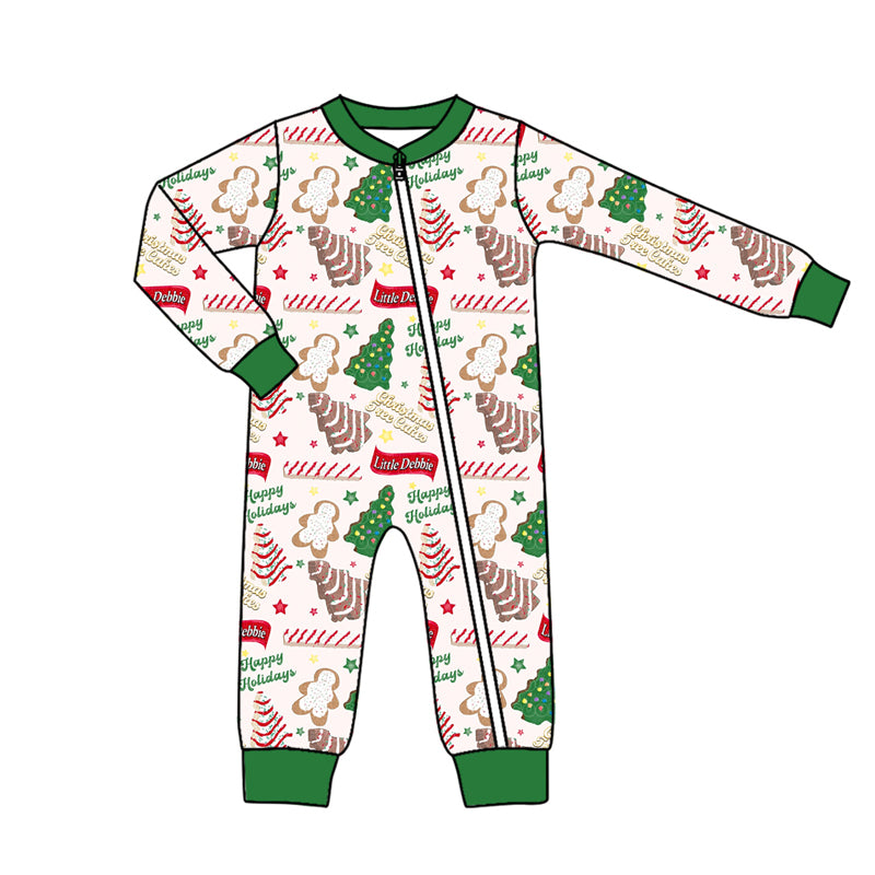 LR1057 Bamboo Christmas Tree Cookie Zip Long Sleeve Jumpsuit