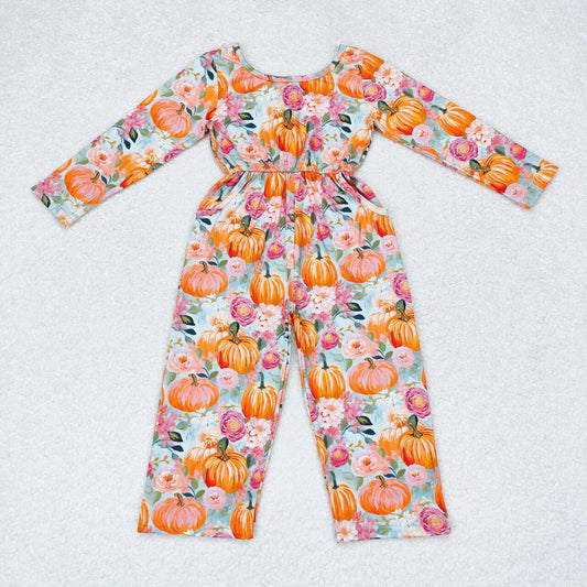 LR1060 pumpkin flower long sleeve jumpsuit