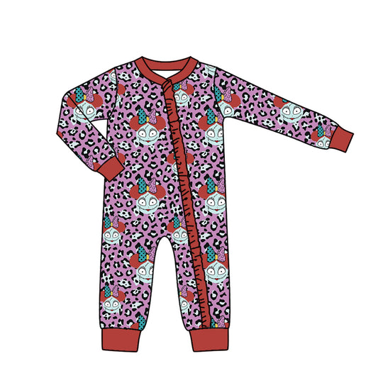 presale LR1067 The Nightmare Before Christmas Burgundy Lace Leopard Purple Zipper Long Sleeve Jumpsuit