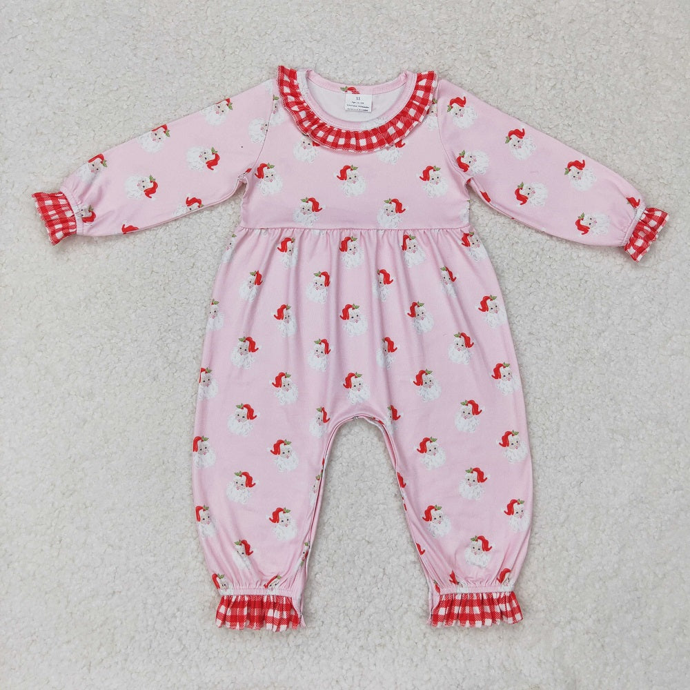 LR1068 Santa red plaid lace pink long-sleeved jumpsuit