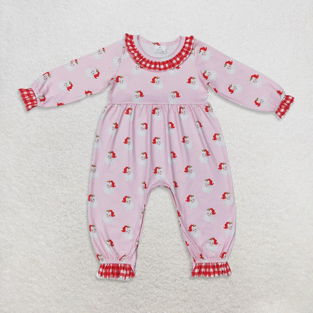 Sibling Baby Infant Girls Christmas Pink Santa Long Sleeve Rompers D 929