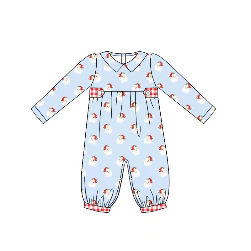 presale LR1069 Santa Doll Collar Blue Long Sleeve Jumpsuit